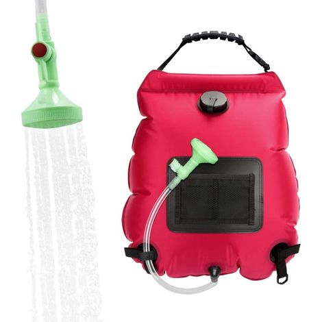Sac de Douche Solaire Camping, 20L Solaire Sac de Douche Portable Pliant Extérieur pour Douche Température 45 °C avec Commutable Tête de Douche Chauffe Eau Solaire pour Randonnée- Rouge (1/5)