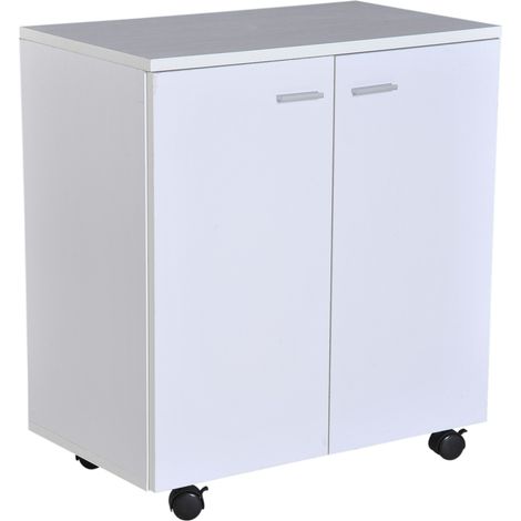 Meuble mobile TV bois roulettes 2 portes console commode, 60x35x65 cm (1/5)