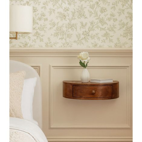 Chevet arrondi au mur en bois, en bois massif et bois, 1 tiroirs, pour maison et usage quotidien, brun foncé, format pratique