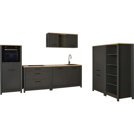Cucina Componibile in Legno Antracite Rovere 7 Mobili Pensili Colonne (1/5)