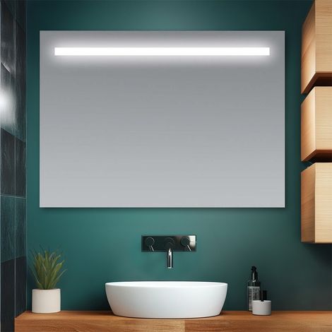 Specchio bagno 105x70 cm con fascia LED superiore bianco naturale (1/5)