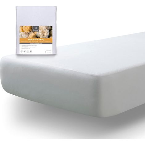Tural Protège Matelas 135x190/200cm Tissu Éponge Coton Alèse Ultra Absorbant Certifié Oeko-TEX Drap Housse avec Fermeture Éclair Blanc (1/5)