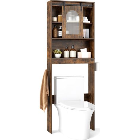 COSTWAY Mobile Bagno Sopra WC con Armadietto (Marrone Rustico) (1/5)