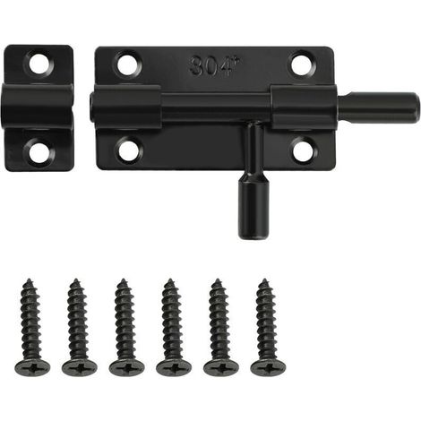 Loquet Porte, Loquets et Verrous Porte Fermoir Pratique, Verrou Porte Exterieur pour Portes, Fenêtres, Clôtures, en Acier Inoxydable SUS304, Verrou Porte Coulissante, Noir (1/4)