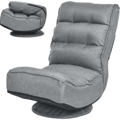 GOPLUS Chaise de Sol Ergonomique, Fauteuil de Sol Pivotante a 360 Degres avec Dossier Pliable, Fauteuil de Relaxion Rembourre Eponge sans Jambe (79-94x60x78.5-87.5CM, Gris) (1/5)