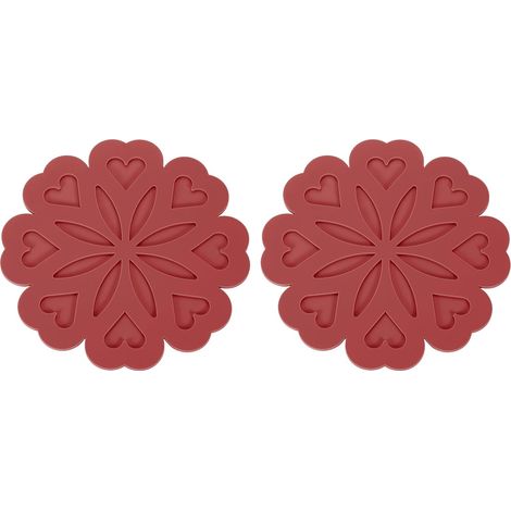 Lot de 2 dessous de plat en silicone à motif floral - Protection de table résistante à la chaleur pour comptoir, plats chauds, casseroles et poêles - Bordeaux (1/5)