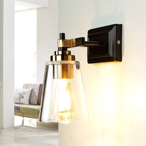 Wandleuchte Glas Metall in Schwarz Messing E27 Industrie Design Wandlampe (1/5)