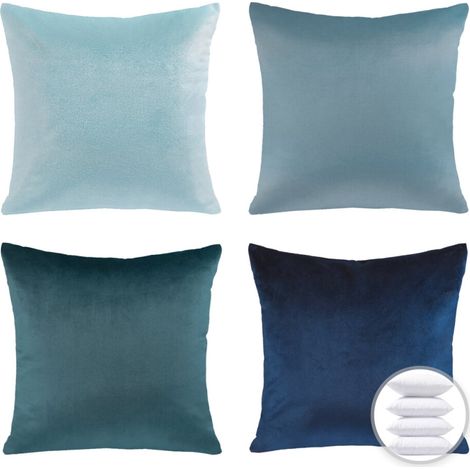 Juego de cojines decorativos Phantoscope Designer Selection, funda de almohada de terciopelo azul degradado (con relleno), 50,8 cm x 50,8 cm, juego de 4 piezas.