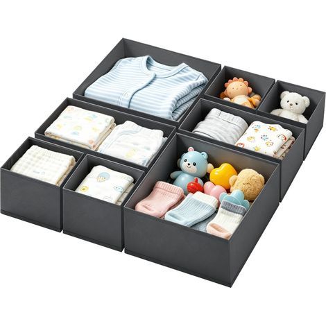 Lot de 8 Organisateur de Tiroir Non-tissé Gris Boîte de Rangement Pliable Respirant, Rangement Tiroir pour Soutiens-Gorge, Sous-vêtements, Chaussettes, Cravates pour Penderie, Commode (1/5)