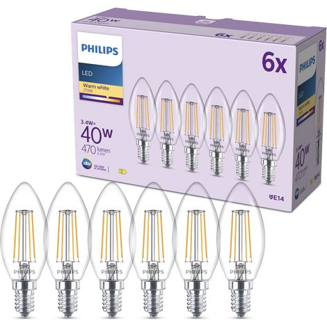 Philips LED E14 Kerzenlampe (B35) Klar 40W Warmweißes Licht - 5 Stück (1/5)