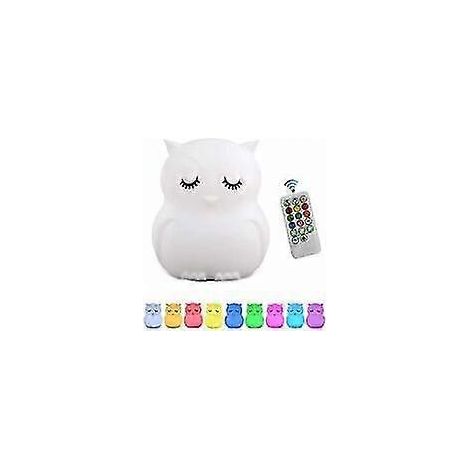 Lampe de chevet bébé hibou, multicolore, rechargeable, LED, 9 couleurs, avec télécommande et variateur tactile. (1/5)
