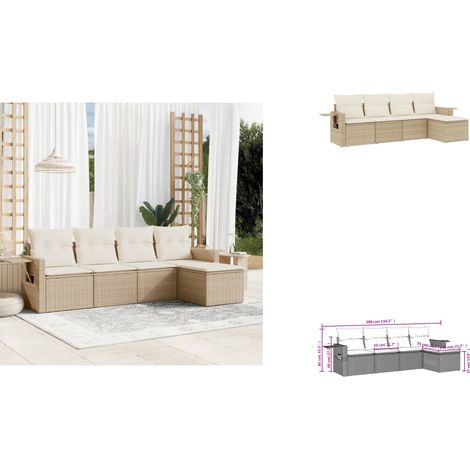 5-tlg. Garten-Sofagarnitur mit Kissen Beige Poly Rattan - Gartenmöbel - Sofasatz - Rattan Möbel - Outdoor Möbel - Lounge Set (1/3)
