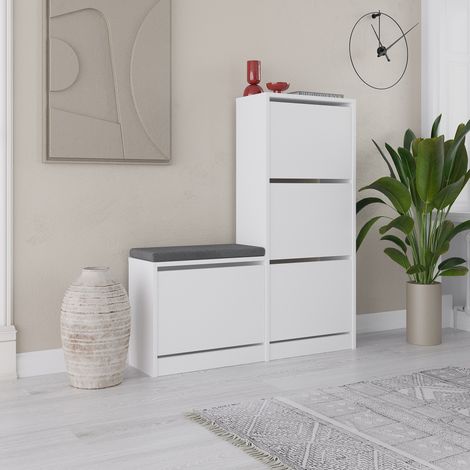 Calicosy – Meuble à chaussures 100% mélaminé blanc – Grand espace de rangement – Dimensions 105x118,5x26 cm – Design moderne et élégant (1/7)
