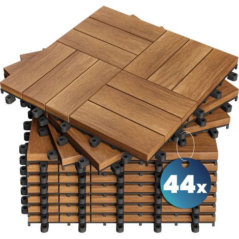 CASARIA® Holzfliesen FSC®-zertifiziertes Akazien- Eukalyptusholz 30x30cm Fliese Stecksystem Mosaik zuschneidbar Terrasse Balkon Sets  44x Akazie Mosaik (1/5)