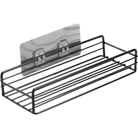 Wandregal ohne Bohren, 27 x 11 x 5,5 cm – Schwarzer selbstklebender Metallkorb für Gewürze, Küche und Bad (1/5)