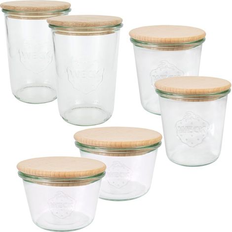 WECK Gläser Set 6 Einmachgläser, 2x 250 ml, 2x 500 ml, 2x 750 ml