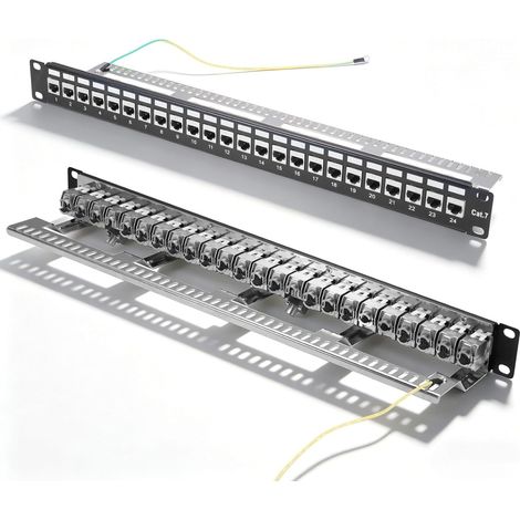 CAT7 24 Port Keystone Patch Panel, 19" RJ45 LAN Network Patch Panel Patch Panel Module 10Gbps Compatible with CAT5 CAT6 CAT7 Posing Cable (1/5)