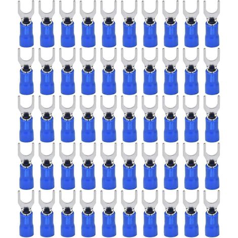 50 cosses à fourche isolées, connecteurs de câble en U, sertissage SV5.5-6, bleu (1/4)