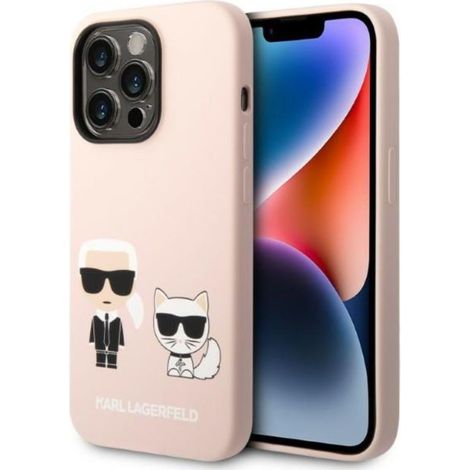 Custodia MagSafe per iPhone 14 Pro Max di Karl Lagerfeld Liquid Silicone e Karl & Choupette (Rosa) (1/5)