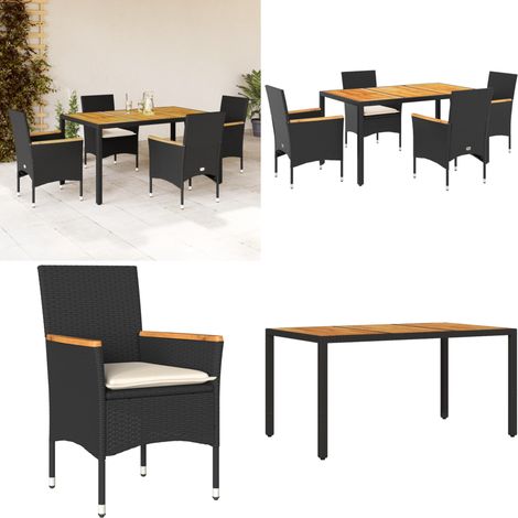 Ensemble à manger de jardin et coussins 5 pcs noir rotin acacia - Meubles De Jardin - Salon De Jardin - Set De Jardin - Mobilier Extérieur - Table De Jardin - Home & Living (1/5)