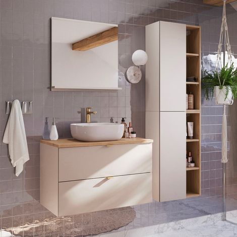 Conjunto mueble lavabo individual 80cm y columna Azel Cachemira y Madera (1/5)