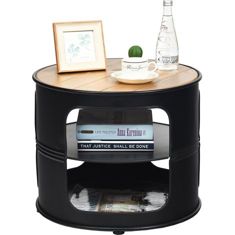 Costway – Table basse ronde en métal et bois de sapin – 3 niveaux de rangement – Style rustique – Dimensions 50x50x41,5 cm – Capacité 50 kg