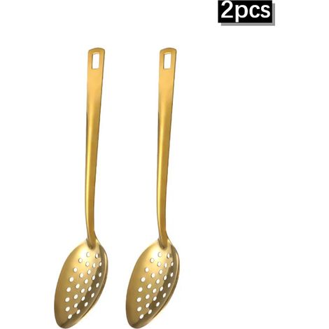 Ensemble d'ustensiles de cuisine en acier inoxydable (passoire 2 pièces), louche à soupe dorée, passoire, louche à fondue. (1/5)