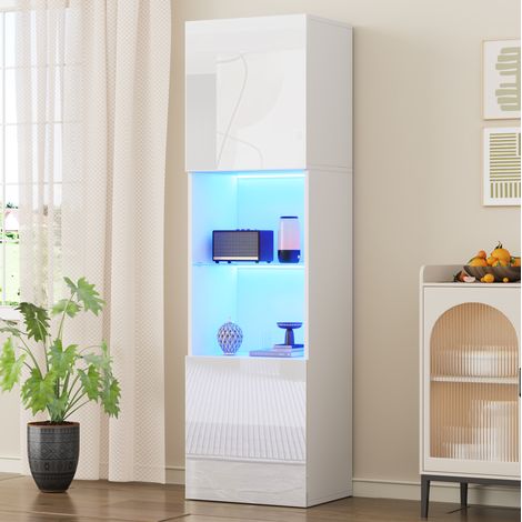 Vitrine blanche 45 x 35 x 160 cm avec LED, 1 étagère en verre HAVRYA (1/5)