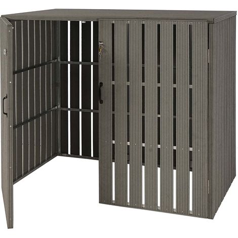 Pattumiera da esterno per riporre i contenitori della spazzatura fino a 4 contenitori 115x140x100 cm in metallo allungabile aspetto legno grigio 040005609