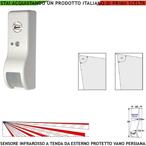 Sensore Movimento Infrarosso Tenda Esterno Protetto Dual Pir Rileva Intruso Invia Allarme Portata 8 MT 60° Vert. 7° Oriz. Aliment. 12 V Assorb. 10 mA Per Finestre Vano Persiana Cover Bianco ABS IP31 (1/4)