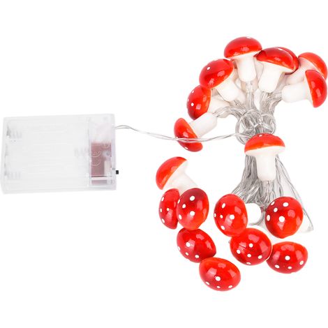 Guirlande lumineuse LED 2,2 m (7,2 pi) à 20 LED rouges en forme de champignon, idéale pour la décoration de Noël intérieure et extérieure. (1/5)
