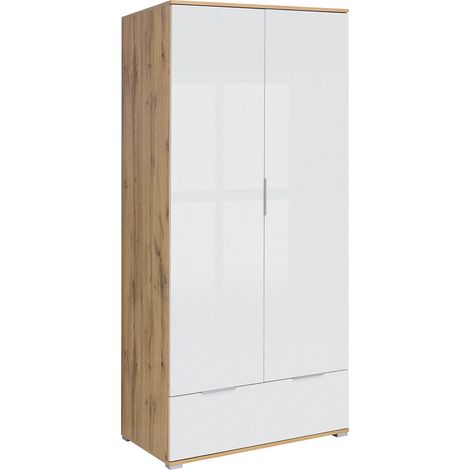 Armoire 2 portes 1 tiroir Selma Blanc et Bois (1/5)