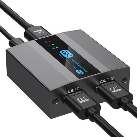 Splitter HDMI 4K120Hz 8K60Hz Repartiteur 1 Entree 2 Sorties HDMI 2.1 HDCP 2.3 Bypass Prise en Charge de l'EDID HDR10 UHD pour PC Console TV Xbox DVD etc Ne Prend Pas en Charge l'extension (1/5)