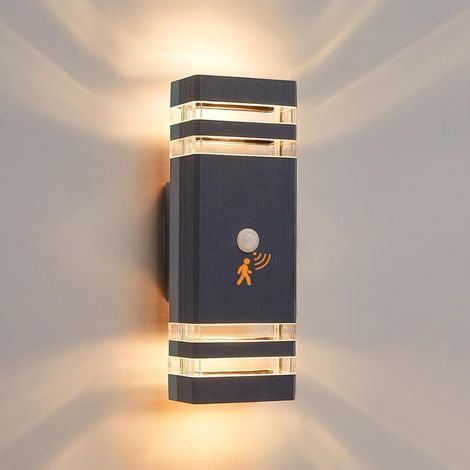 Applique murale extérieure LED avec détecteur de mouvement, étanche IP65, douille GU10, 3000K, éclairage indirect (haut/bas), anthracite (1/5)