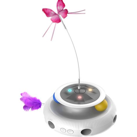 Jouet Interactif Pour Chat - Jouet Automatique Avec Plume Et Papillon - Batterie Rechargeable 1200 mAh - Pour Chats Intérieurs - 1 Pièce