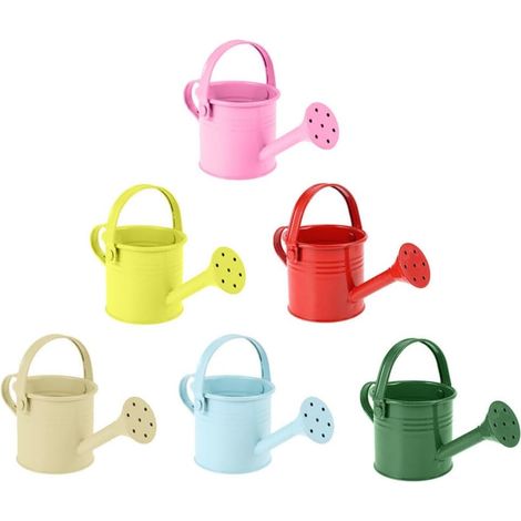 Lot de 6 arrosoirs en métal pour enfants, idéal pour arroser plantes et fleurs. (1/5)
