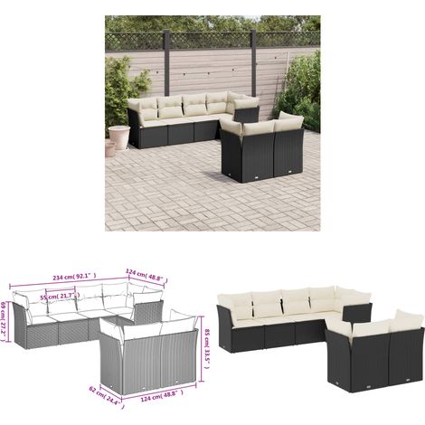 Salon de jardin 7 pcs avec coussins noir résine tressée - Salon De Jardin - Mobilier Extérieur - Set Salon - Résine Tressée - Rotin Synthétique - Home & Living (1/3)