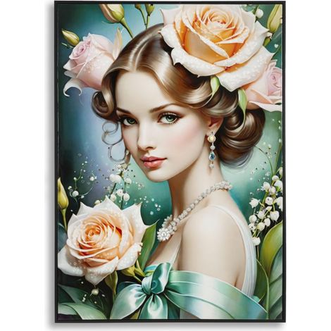 Dipinto su tela Fantasy B ritratto romantico con rose, 72x102 cm (1/5)