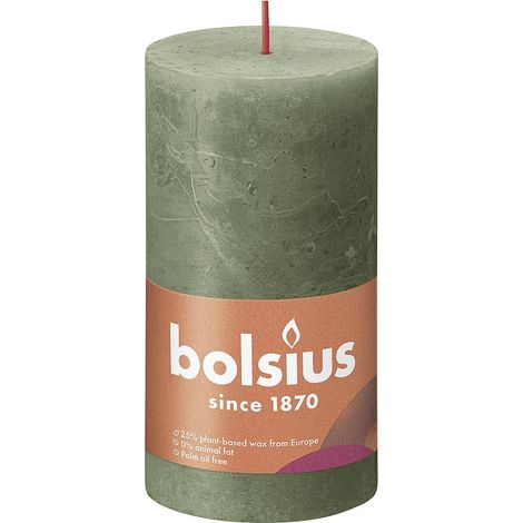 Bolsius Rustik Stumpenkerze olivengrün, Höhe  13 cm, Ø 6,8 cm Stumpen- und Kugelkerzen
