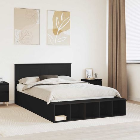 Bettrahmen mit Regal Schwarz 140 x 200 cm Holzwerkstoff