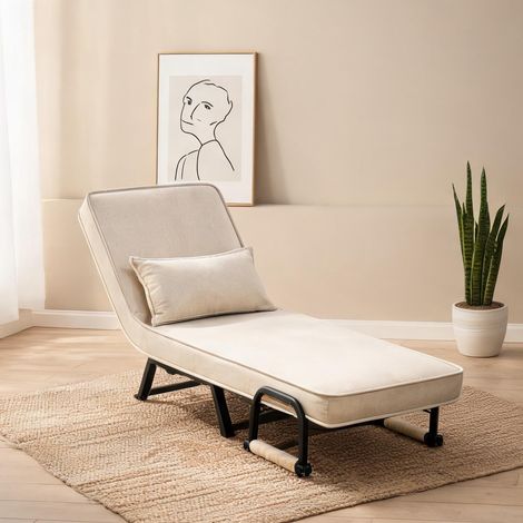 Fauteuil beige en foam lin métal 65 x 75 x 78 cm (1/5)