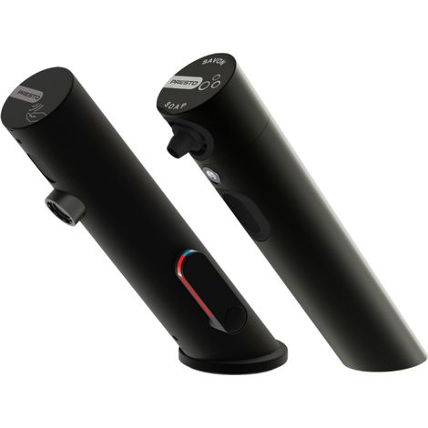 Grifo mezclador infrarrojo con llave de paso + dispensador de jabón infrarrojo PRESTO Linea, negro mate