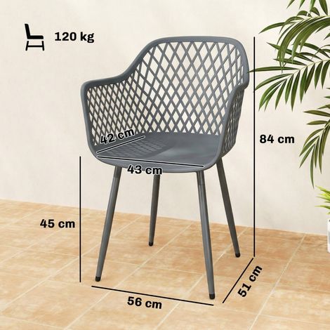 Ensemble de 4 chaises de jardin en plastique résistant aux UV, avec accoudoirs et dossier, 56 x 51 x 84 cm, gris foncé (1/5)