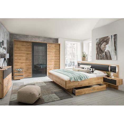 Schlafzimmer Set 5-teilig VIESTE-43 mit Bett 160x200 in graphit mit Eiche (1/5)