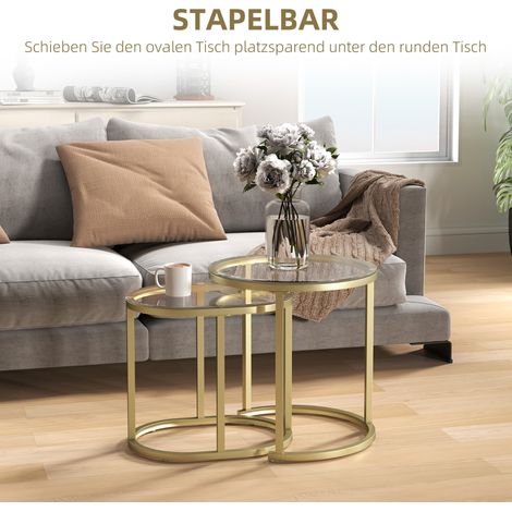 Lot de 2 tables gigognes ovale et ronde, acier doré, Ø 50 x 50,5 cm (H) (1/4)
