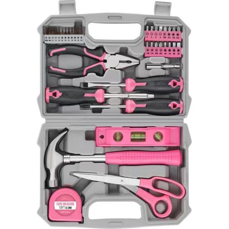 Boîte à outils : coffret à outils complet à monter soi-même, kit d'outils rose professionnel pour femmes, maison, bureau