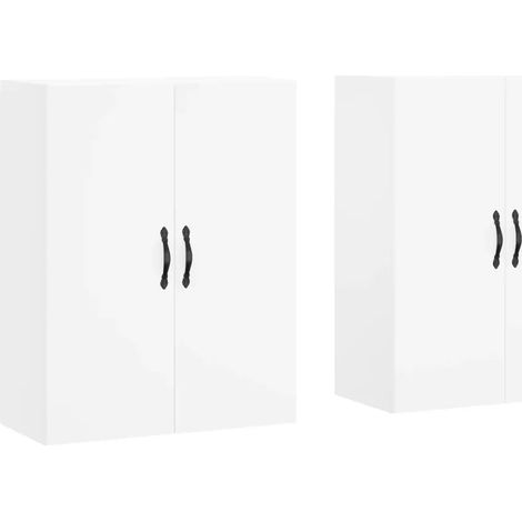 Set di 2 pratici armadietti da parete spazio portaoggetti 69,5 x 34 x 90 cm in legno multistrato bianco 020055394