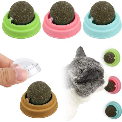 Lot de 4 balles d'herbe à chat - Jouet rotatif - Herbe à chat - Balles murales - Jouets pour chat (1/5)