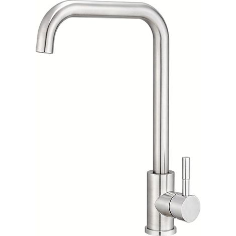 Robinet de cuisine en acier inoxydable - Mitigeur monocommande rotatif à 360° en forme de L - Robinet monotrou pour évier (brossé) (1/5)
