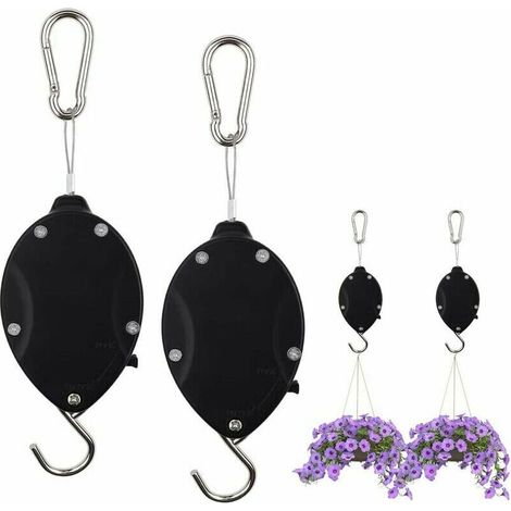 2 Pièces Poulie Plante Rétractable Plant Pulley Crochet Suspension Pot de Fleur pour Paniers Fleurs Mangeoires à Oiseaux Cage Oiseau (2 pièces) (1/2)
